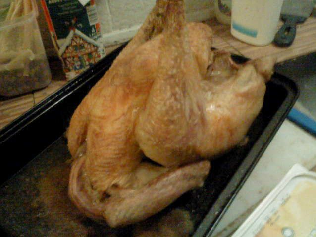 Det er en kylling, der er blevet til mad. der er kæmpestor.