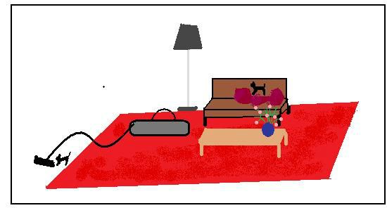 Det er Vimmer oppe i sofaen, fordi hun er bange for støvsugeren.Det er mig, der leger med mor