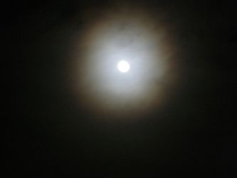 Kan I se, at månen har en ring omkring sig.Det betyder, at det vil sne og det gør det jo også hele tiden .Og det er også koldt.